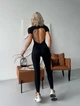 Спортивный женский комбинезон Zip Premium с акцентными силуэтными швами и коротким рукавом Открытая спина Без пуш-ап M Черный (ZIP150BlackM) - изображение 2