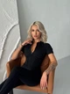 Спортивный женский комбинезон Zip Premium с акцентными силуэтными швами и коротким рукавом Открытая спина Без пуш-ап M Черный (ZIP150BlackM) - изображение 5