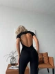Спортивный женский комбинезон Zip Premium с акцентными силуэтными швами и коротким рукавом Открытая спина Без пуш-ап M Черный (ZIP150BlackM) - изображение 12