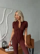 Спортивный женский комбинезон Zip Premium с акцентными силуэтными швами и коротким рукавом Открытая спина Без пуш-ап M Шоколад (ZIP150ChocoM) - изображение 9