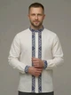Вишиванка чоловіча MOTYV Тадей на ґудзиках Біла з синьою вишивкою льон/бавовна | Розмір L - изображение 1