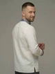 Вишиванка чоловіча MOTYV Тадей на ґудзиках Біла з синьою вишивкою льон/бавовна | Розмір L - изображение 2