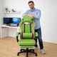 Геймерське крісло до 130 кг з масажною подушкою, підніжкою ThroneX cалатове з бежевим PVC 004 - изображение 3