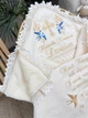 Тёплая крыжма для мальчика Family Tradition велюровая махра плюш с вышивкой и кружевом 100х100 см айвори Ласточкино гнездо - изображение 2