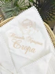 Крыжма для мальчика + мешочек Family Tradition велюровая махра пике косичка с вышивкой и бахромой 100х100 см белая Малыш-ангелочек - изображение 2