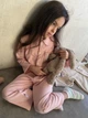 Детская пижама в клеточку с мишкой рубашка и брюки розовая 110 см - изображение 2