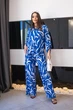 Летний брючный женский костюм рубашка и штаны в принт из легкой ткани 46-48, Синий - изображение 1