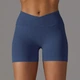 Спортивные женские короткие шорты Soft SQ с перекрестным поясом и эффектом push up для фитнеса, йоги, танцев Бесшовные с утяжкой Однотонные L Темно-синий (SQSH02L) - изображение 9
