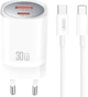 Мережевий зарядний пристрій XO CE21 PD30W/PPS33W 1USB-A+1USB-C Fast Charger with Type-C cable White (XO-CE21+C) - зображення 1