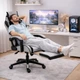 Геймерское кресло из ткани ThroneX linen 001 с массажной подушкой, подножкой, до 130 кг, серое с черным - изображение 5