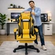 Геймерське крісло ThroneX PVC 001 з масажною подушкою, підніжкою, до 130 кг, жовте з чорним - зображення 5