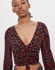 Топ Bershka чорний в квіти OMXWW128 XS - зображення 3