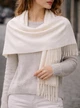 Жіноча шаль Cashmere з бахромою. 200*35см молочна - зображення 2