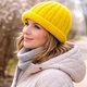 Шапка "Финикс YELLOW", шапка бини ролл для женщин, мужчин и подростков, ручная работа от PRIGRIZ, 50-58 см - изображение 1