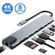 8 в 1 USB-C хаб адаптер Type-C 4K 30Hz конвертер Ethernet USB 3.0 USB C док-станція розгалужувач для ноутбука для Macbook Hub (UUSB3.0_to_HDTV) - зображення 1