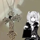 Кулон большой Крест на цепочке в стиле Готика Y2K Гранж Тетрадь смерти Death Note винтажный цветочный серебряный с камнем - изображение 1