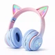 Беспроводные наушники Onvex BT612I с кошачьими ушками, RGB-подсветкой, Bluetooth 5.3, FM-радио, MicroSD, AUX, складные Blue-Pink - изображение 1