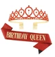 Женская диадема - корона для волос BIRTHDAY QUEEN тиара - обруч со стразами на день рождения + атласная лента, красный (129784169) - изображение 1