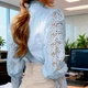 Святкова мереживна жіноча блуза Блакитна 2XL - изображение 2