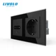 Умный сенсорный диммер с розеткой USB Type-C 18Вт LIVOLO 16А 230В, с заземлением, шторки, черный, стекло - изображение 1