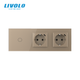 Сенсорний димер LIVOLO з двома розетками з USB Type-C 18Вт, золотий, скло, 16A 230V, із заземленням, шторки - зображення 3