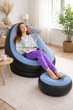 Велюровое Кресло С Пуфом Синее Удобный Диван Air Sofa Для Отдыха Дома Дачи И На Природе Блакитний (386201) - изображение 1