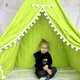Детский вигвам игровой домик в комнату, текстильная палатка с окошком, складная конструкция на деревянном каркасе, портативный дом для игр Салатовый, VGVM-026-LightGreen - изображение 8