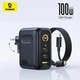 Сетевое зарядное устройство для 100W Baseus PicoGo AE21 GaN Digital Display Fast Charger PD 3.0/QC 4 быстрая зарядка для ноутбука три порта 2×USB Type-C + USB-A + кабель Type-C 1.5м (E0121B) Black - изображение 1
