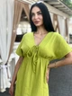Длинное муслиновое женское платье для полных женщин с коротким рукавом 50-52, Горчичный - изображение 3