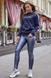 Жіноча толстовка оверсайз на флісі з лампасами і вишивкою Seventeen M-L Синій (2000000132327) - зображення 4