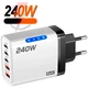 Мережевий зарядний пристрій Блок живлення для телефону Maerknon 240W 2 USB A + 3 USB Type-C Швидке заряджання PD+QC3.0 Блок заряджання для Samsung, IPhone, Xiaomi, Redmi, Huawei, Realme 674 White - зображення 1