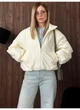 Бомбер куртка утеплений з затяжками внизу силіконовий Modern Boutique молочний, S КУ008/1 - изображение 3