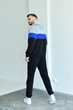 Легкий спортивный костюм мужской без утепления с толстовкой и джоггерами с двунитки 64-66 черный + электрик (ярко-синий). - изображение 7