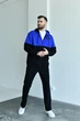 Легкий спортивный костюм мужской без утепления с толстовкой на молнии и штанами двунитка 56-58 черный + электрик (ярко-синий) - изображение 4