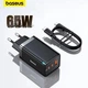 Сетевое зарядное устройство Baseus 65W Quick Charge GaN5 Pro быстрая зарядка QC4.0+PD3.0 три порта 1USB+2Type-C 5A + кабель Type-C to Type-C 20V/5A 1м Black (CCGP120201) - изображение 1