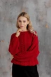 Женский вязаный джемпер с косами Фиона ART KNIT красный, One Size 043015 - изображение 9