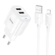 Зарядний пристрій для телефону USB / Мережевий адаптер Hoco C141A Smart 2.1A (2USB-A) + кабель USB to Lightning (білий) - зображення 1