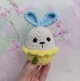 Пасхальный декор вязаная игрушка Зайчик в виде пасхального яйца 13 см, желто-голубой - изображение 2