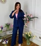 Костюм-двойка женский из льна Бохо с кардиганом под пояс и свободными брюками с высокой посадкой весенний G&M k-128848 50-52 Размер цвет синий - изображение 1