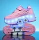 Кроссовки-ролики на 4-х колесах с LED-подсветкой, розовые (DL139) Р.38(24см) - изображение 2