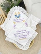 Крыжма для девочки Family Tradition велюровая махра плюш с вышивкой и кружевом 100х100 см белая Ласточки и ангелочки - изображение 4