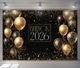 Баннер для фотозоны Выпуск 2026 стильный черный с золотыми шариками 300x200см, №41402 - изображение 5