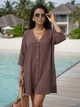 Женская пляжная туника-рубашка Relax Oversize из жатого батиста коричневая (шоколад) 46-48 (L/XL) - изображение 1
