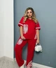 Спортивный костюм женский из двунитки с футболкой свободного кроя и брюками клеш с карманами демисезонный G&M k-128339 50-52 Размер цвет красный - изображение 1