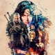 Постер Ведьмак, Дикая Охота, стилизация под акварель, Witcher 3, декор в комнату геймера, A2 60×43 см (id0982) - изображение 3