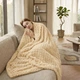 Плед мягкий на диван и кровать Soft Square LUX 180х200см (двуспальный), теплый фактурный плед-покрывало Бежевый - изображение 4