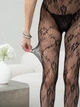 Чёрные ажурные колготки в цветочный принт L - изображение 3