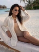 Женская пляжная туника-рубашка Tropical из натурального льна декорированная прошвой молочная 42-44 (S/M) - изображение 4