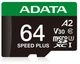 Карта памяти microSD 64Gb ADATA Speed Plus Class 10 V30 A2 UHS-1 U3 + SD адаптер (UD64GUI3V30A2SP-RA1) - изображение 2