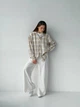 Хлопковая женская оверсайз рубашка в клетку, беж, one size (XS–XL) - изображение 3